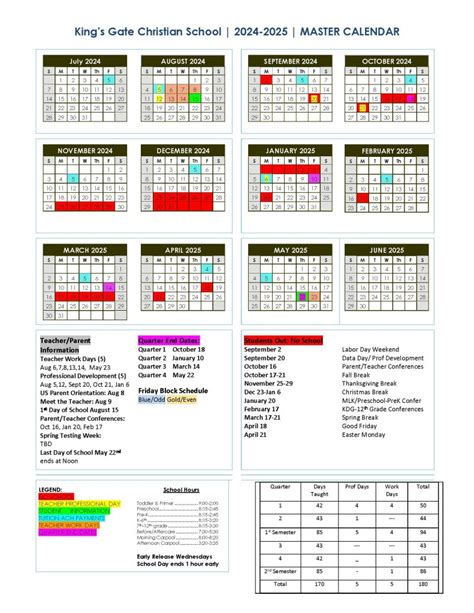 SCHOOL CALENDAR - Kings Gate Christian School