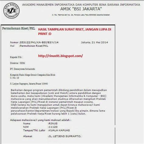 Membuat Surat Riset Secara Online Di Bsi Home