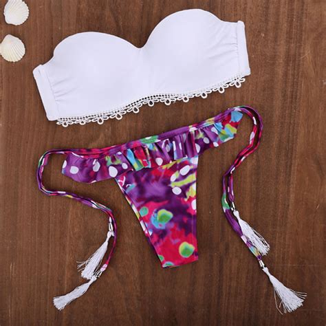 Push Up Padded Bra And Flouncing Briefs Bikini Set Swimwear On Luulla