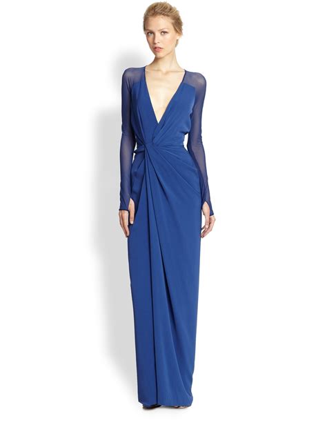 Lyst Halston Twist Front Jersey Gown In Blue