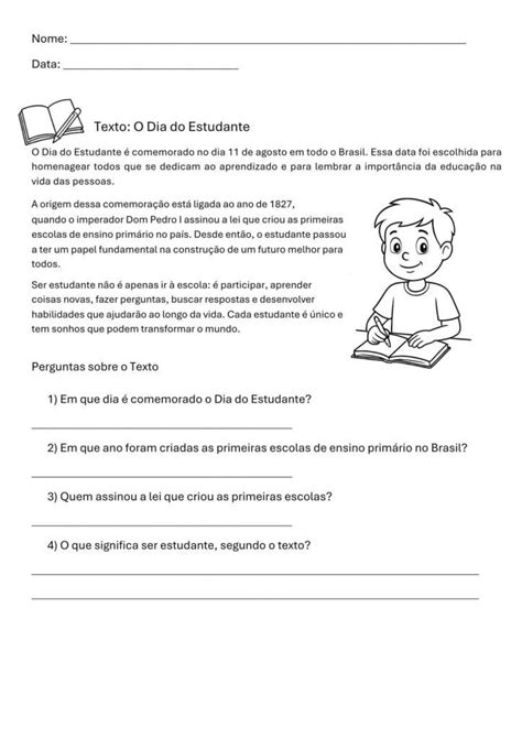 Texto Com Interpretação Do Dia Do Estudante - Atividade para o Dia do Estudante