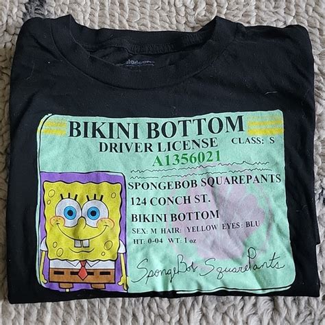 Nickelodeon Shirts Spongebob Squarepants Bikini Bottom Drivers License Graphic Tshirt Size