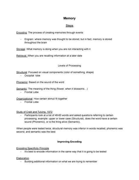 Unit 3 Psych Memory Steps Encoding The Process Of Creating Memories