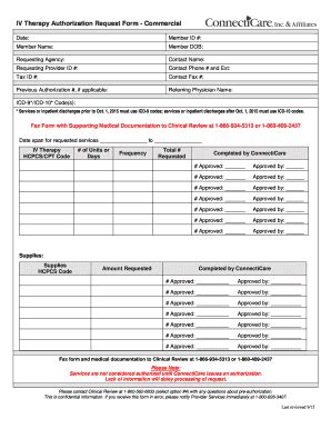 Fillable Online IV Therapy Authorization Request Form Commercial IV