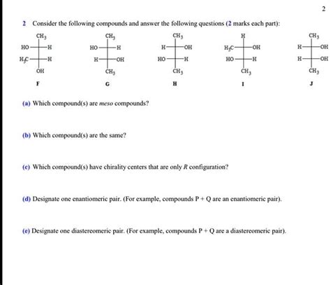 Solved Consider The Following Compounds And Answer The Following