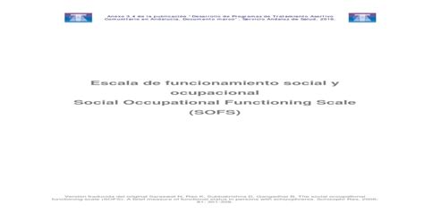 Sofs Escala De Funcionamiento Social Ocupacionalpdf Pdf Document