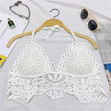 Jual Crochet Bralette Bikini Bra Brukat Atasan Wanita Baju Pantai Sexy Bh Halter Neck Korean