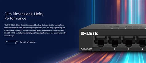 D Link DGS 105GL 5 Port Gigabit Metal Unmanaged Desktop Switch GS