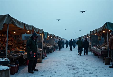 Flea Market Under Pale Winter Sky Stable Diffusion Online