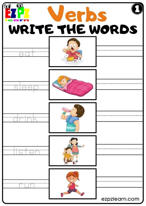 Action Verbs Printable English Esl Vocabulary Worksheets