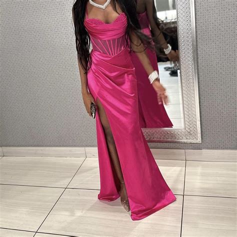 Hot Pink Corset Prom Dress With Diamond Beading On Depop