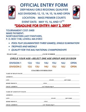 Fillable Online Image Aausports OFFICIAL ENTRY FORM AAU Image