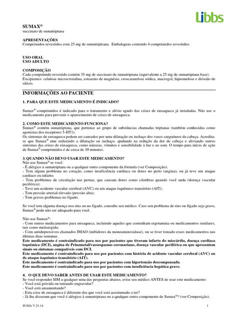 Sumax 25 MG - Bula Paciente - 733201 v.23 14 - Comprimido | PDF ...