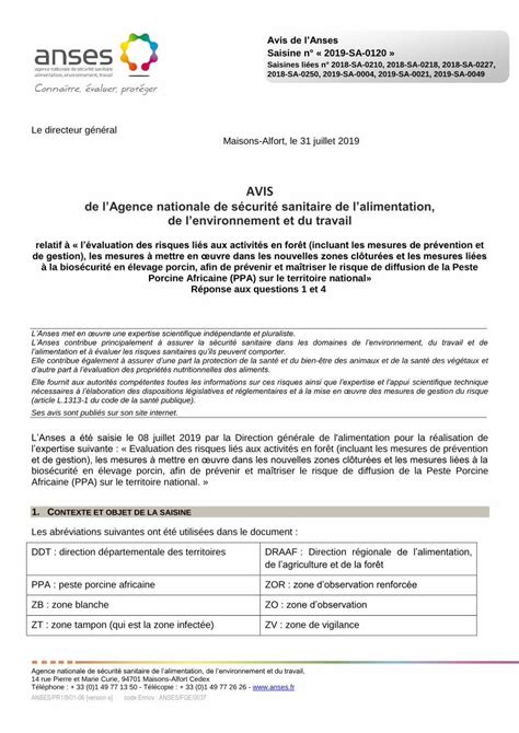 Pdf Avis De L Anses Relatif L Valuation Des Risques Li S Bilan