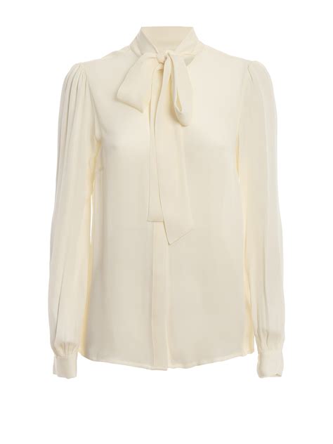 Michael Kors Pussy Bow Silk Shirt White Women MU LVRB