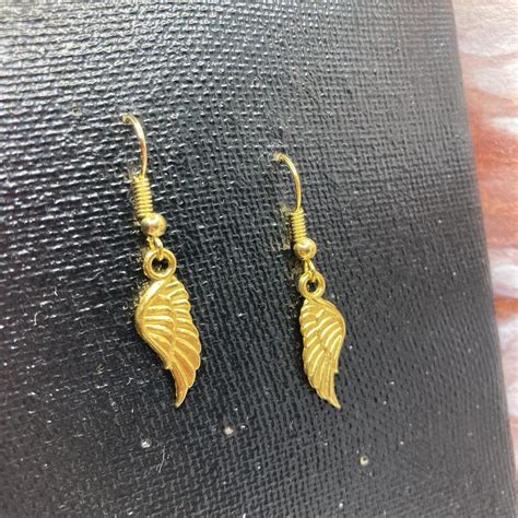 Gold Hook Tiny Angel Wings Earrings Quarter For Depop