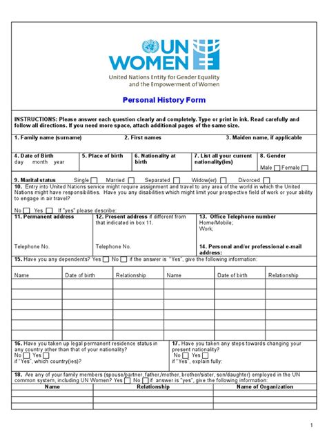 Un Women Personal History Form P11 Pdf Social Institutions Social