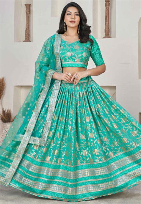 Buy Woven Art Silk Jacquard Lehenga In Turquoise Online Lcc