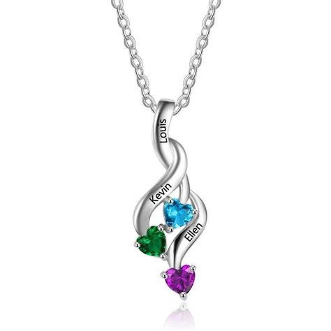 3 Birthstone Shooting Hearts Pendant Personalized Mothers Necklace 3