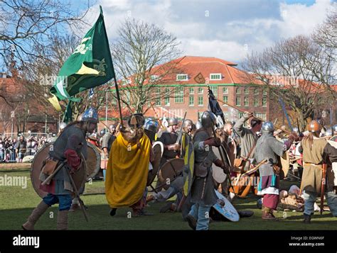 Fight Battle Between Vikings And Anglo Saxons At The Annual Jorvik