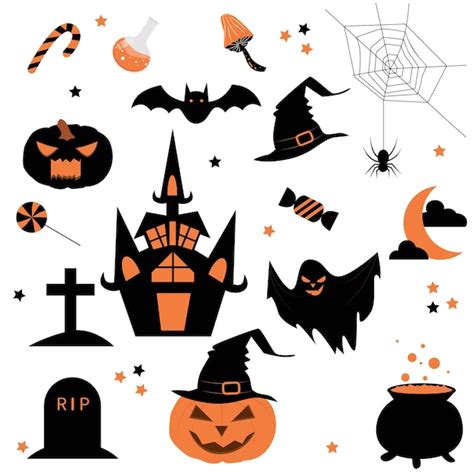 Premium Vector | Halloween black and orange silhouette collection