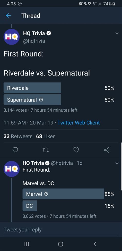 HQ Supernatural trivia is tied 50/50 with Riverdale. Any HQ players out ...