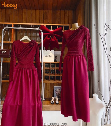 Hassy Đầm MIDI đỏ ren nhún xếp ngực đính hoa vai KT 8 Hassy vn Thời trang nữ hot trend