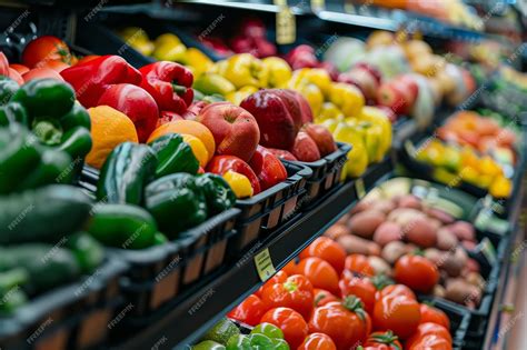 Premium Photo Colorful Fruits And Vegetables In The Produce Section