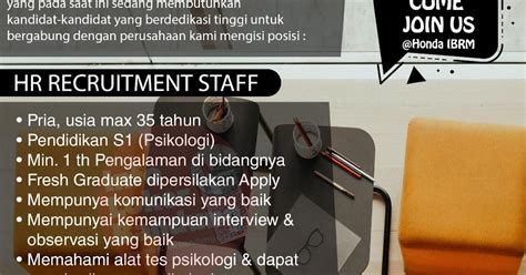 Lowongan Kerja Hr Recruitment Honda Ibrm Bandung November Info