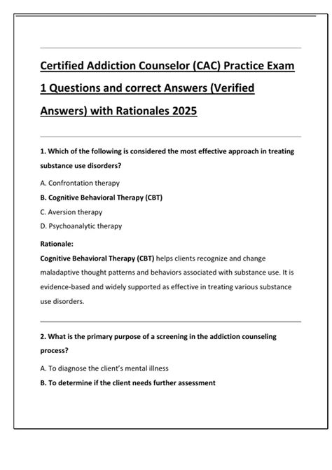 Certified Addiction Counselor (CAC) Practice Exam 1 Questions and