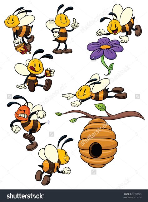 Cute Cartoon Honeybees All Elements In Different Layers For Easy