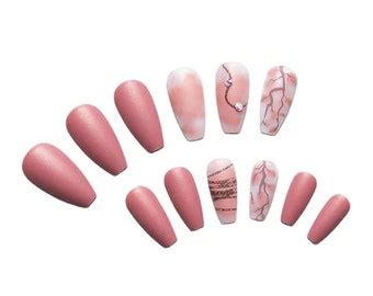 Matte Nude Nails Medium Long Coffin Nails Press On Nails Etsy