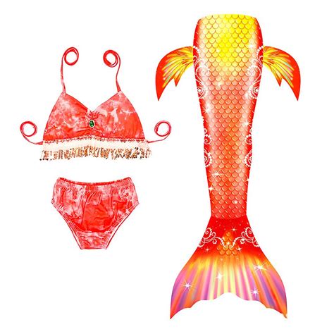 A Os Chica Sirena Traje De Ba O Sirena De Tres Piezas Princesa Princesa Cola Bikini Traje