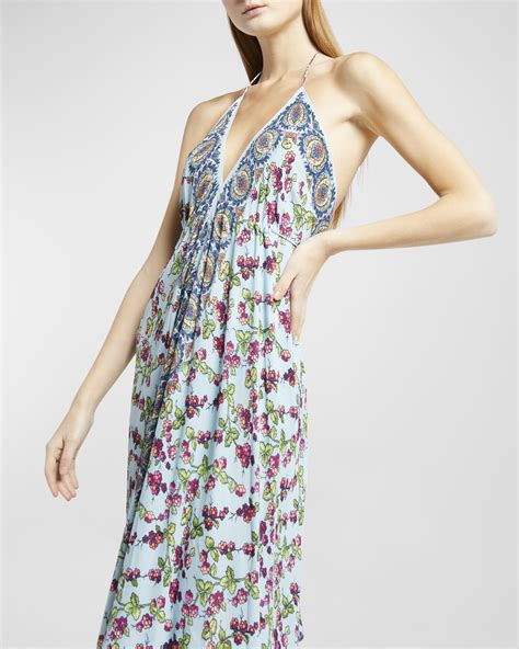 Etro Berry Print Handkerchief Halter Maxi Dress Neiman Marcus