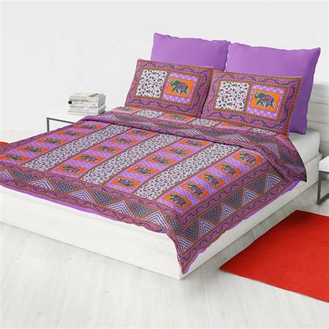 Multicolor Cotton Designer Elephant Print Double Bed Sheet Size