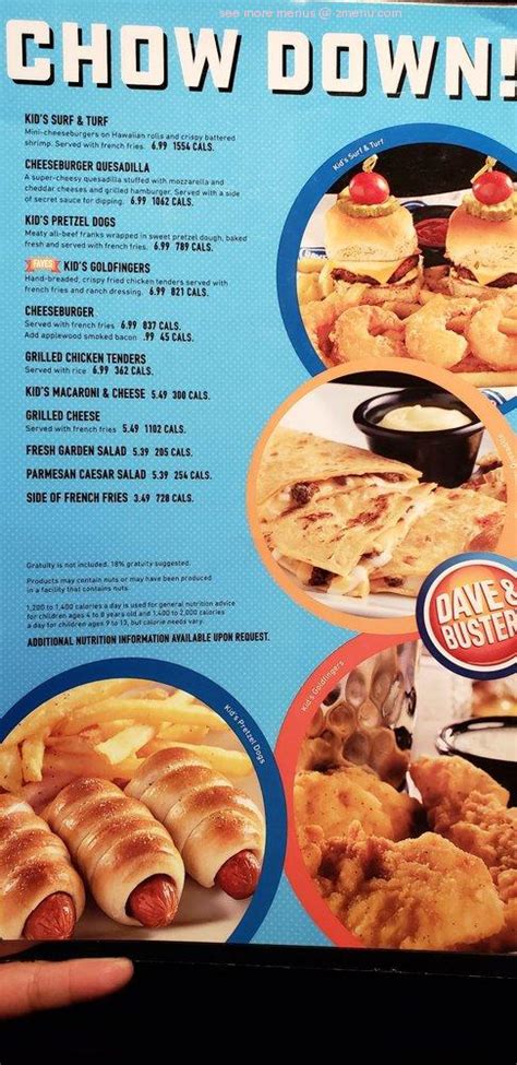 Menu at Dave & Buster's pub & bar, Daly City