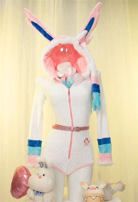 Sylveon Derivative Sexy Hooded Bodysuit Deep V Kawaii One Piece Lingerie Rompers