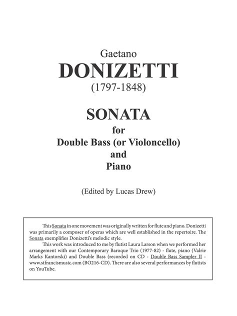 Donizetti: Sonata for Double Bass (or violincello) and Piano (edited b