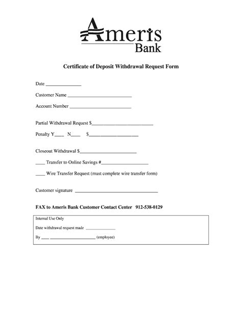 Fillable Online Certificate Of Deposit Withdrawal Request Form Darby