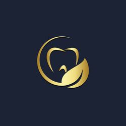 Organic Leaf Tooth Dental Gold Logo Royalty Free Vector