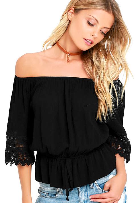 Chic Black Off The Shoulder Top Lace Off The Shoulder Top Lace