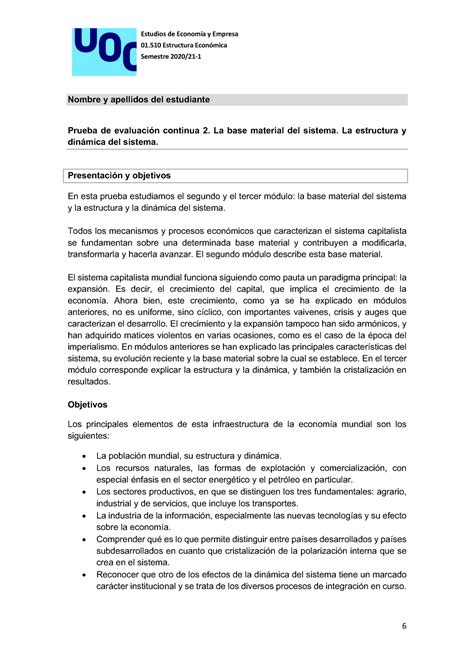 Enunciado Pec Estructura Econ Mica Semestre Nombre Y