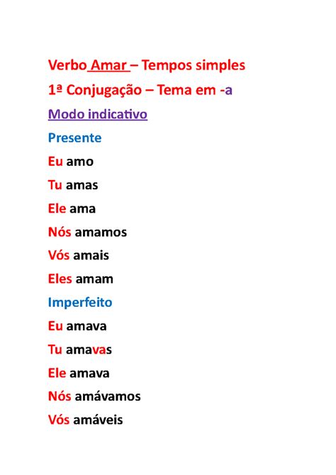 Verbo Amar No Passado - Passado Do Verbo Amar - GITEDU
