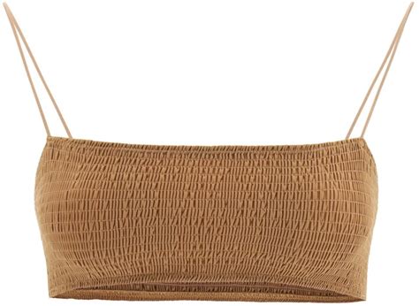 Totême SMOCKED BIKINI TOP XS Brown Technical ShopStyle Two Piece Swimsuits