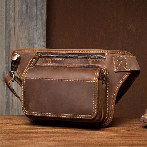 Cool Brown Leather Fanny Pack Mens Waist Bags Hip Pack Belt Bag Bumbag Ichainwallets