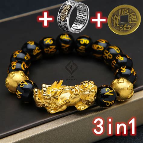 Chinese Piyao Feng Shui Dragon Pixiu Lucky Charms Bracelet Rings