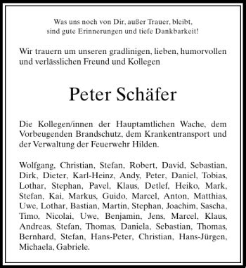 Alle Traueranzeigen für Peter Schäfer trauer rp online de