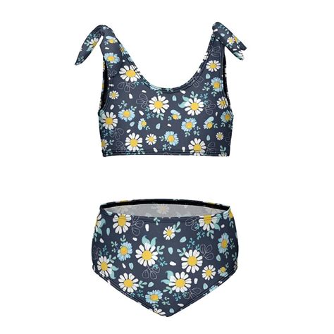 Black White Daisies Ditsy Girl S Piece Bikini Set Beach Sport Swimsuit Swimwear Y Cm