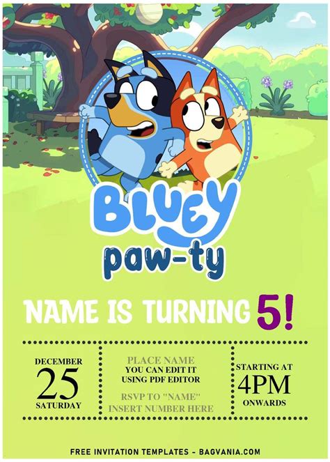 Free Editable Pdf Hip Hip Hooray Bluey Birthday Invitation Tem