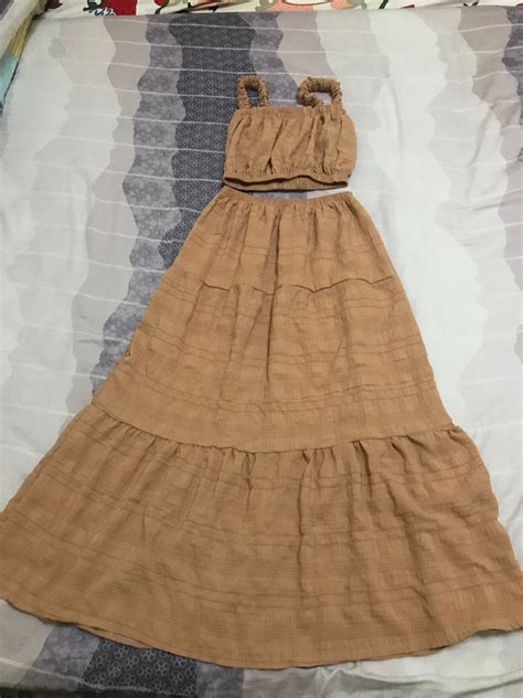 Shein Nude Long Skirt Terno On Carousell